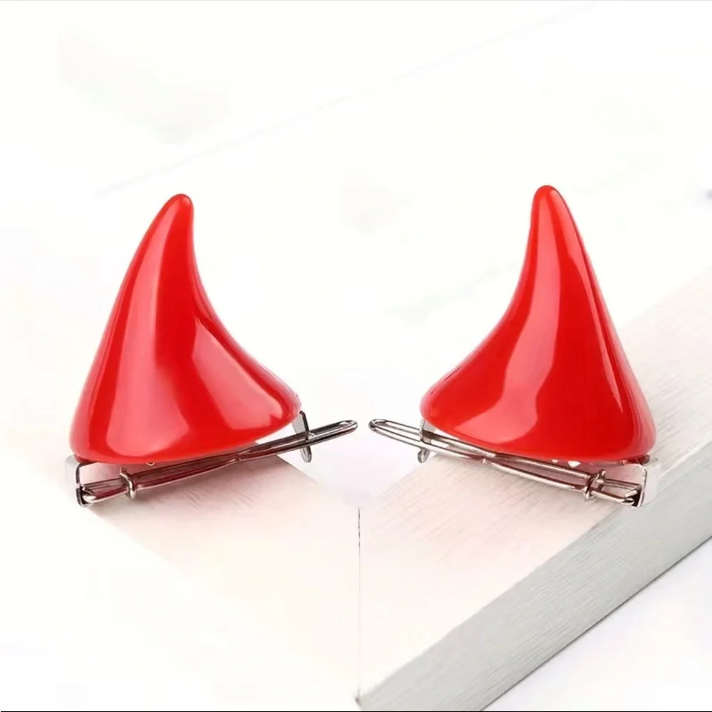 2 Pc‎ Cute Cartoon Demon Red Horn Hair Clips